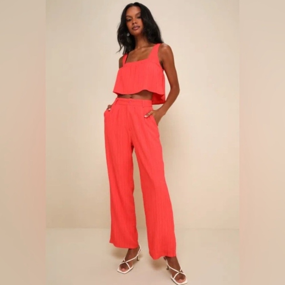 Lulus  Coral Wide-Leg Pants  and top